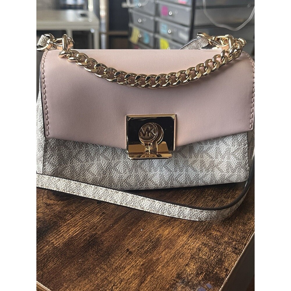 Michael Kors Lita Leather Two Tone Pink Crossbody Designer Bag Preppy Classic